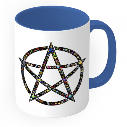Tasse mit Motiv - buntes Pentagramm mit mystischen Zeichen
