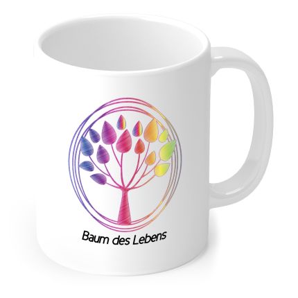 Tasse „Baum des Lebens“ in Regenbogenfarben in Weiß