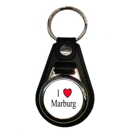 I love Marburg  - Schlüsselanhänger - Leder mit Einkaufswagenchip