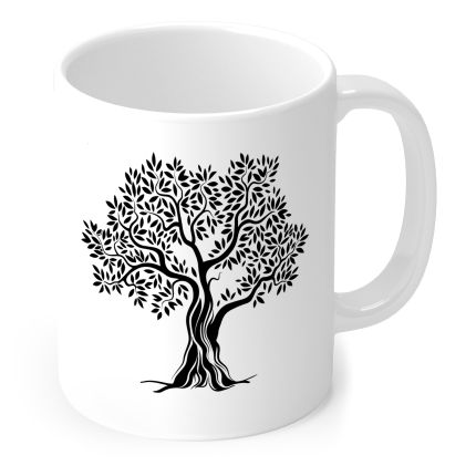 Tasse „Baum des Lebens“ mit schwarzem Lebensbaum in Weiß