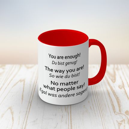 Preview: Tasse „Du bist genug“ auf dem Tisch – Geschenk für die Freundin