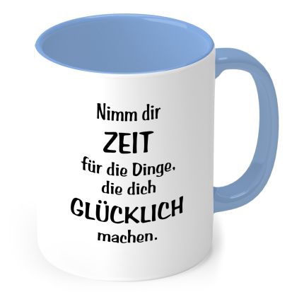Tasse „Nimm dir Zeit für die Dinge…“ – Innenseite und Henkel Hellblau