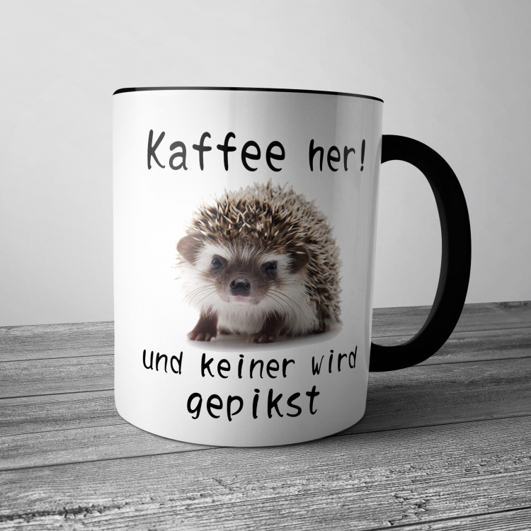 Tasse mit Motiv - Weißbauchigel - Kaffee her und keiner wird gepikt