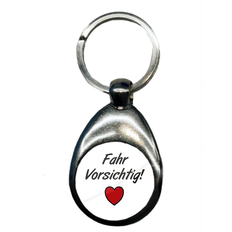 Fahr Vorsichtig! - Schlüsselanhänger - Metall, Weiß Herz