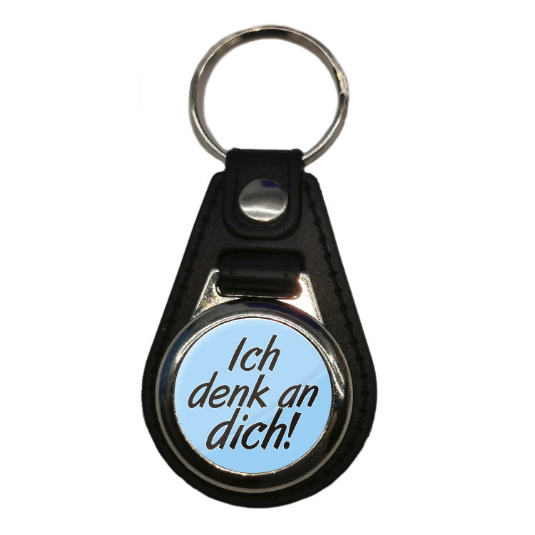 Ich denk an dich! - Schlüsselanhänger - Leder - Hellblau